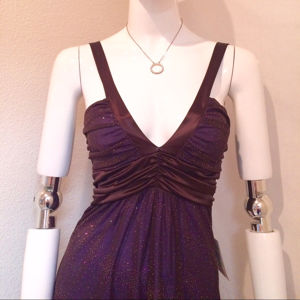 Jodi Kristopher Sparkling Deep Purple V-Neck High-Low Dress - Picture 2 of 4